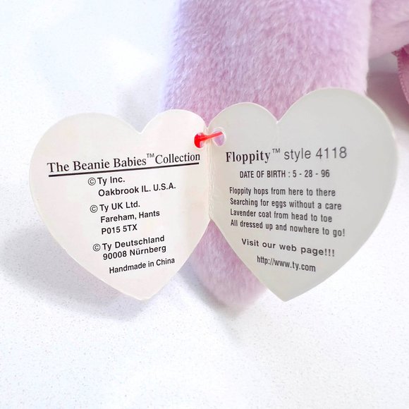 Ty Beanie Babies Collection Floppity Bunny Rabbit Plush Stuffed Toy 5-28-96 - Picture 6 of 7